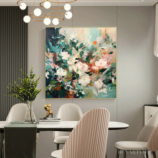 BUYARTVIEW Secret Garden – Square Impressionistic Floral Oil Painting in Soft Hues - image 2