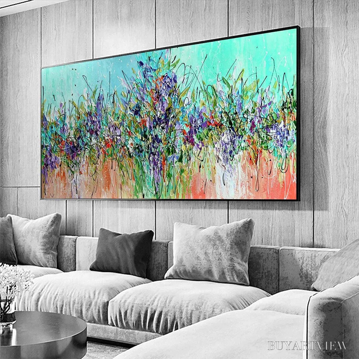 BUYARTVIEW Lilac Meadow – Panoramic Floral Impasto Oil Painting - image 6