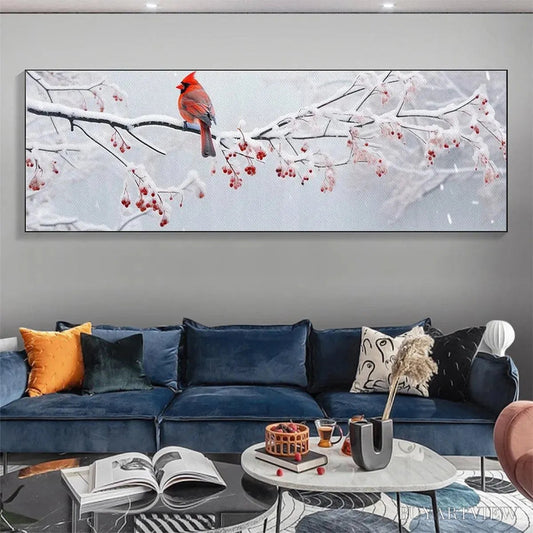 BUYARTVIEW Winter Cardinal Panoramic – Bird Painting, Panoramic , Winter Decor - image 2