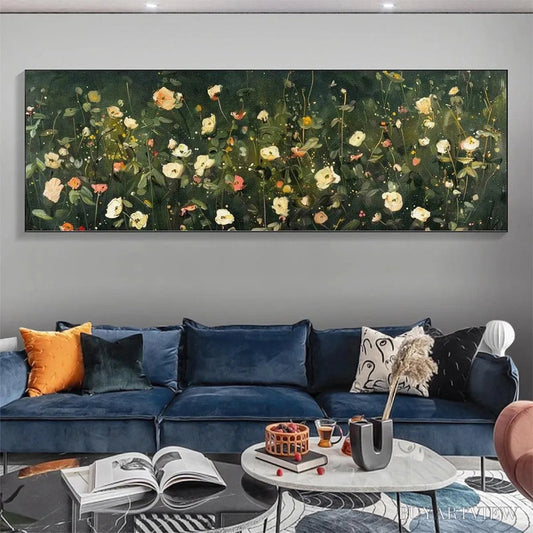 BUYARTVIEW Whispering Meadow Panoramic – Wildflower Painting, Panoramic , Dark Floral Decor - image 2