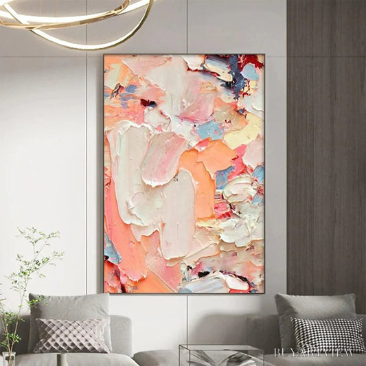 BUYARTVIEW Coral Dream – Textured Abstract Painting, Pink and Orange , Vertical Canvas, Impasto Decor - image 2