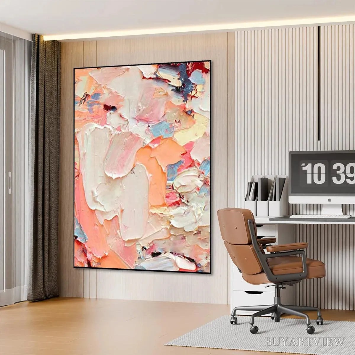 BUYARTVIEW Coral Dream – Textured Abstract Painting, Pink and Orange , Vertical Canvas, Impasto Decor - image 6