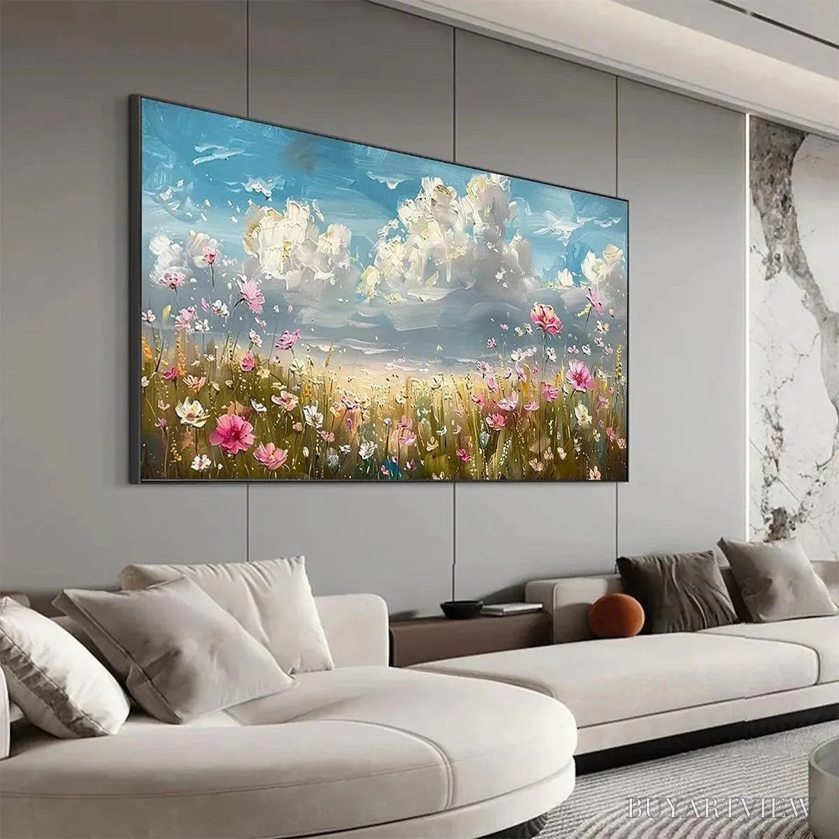 BUYARTVIEW Cosmos Field – Textured Floral Landscape Painting, Impasto , Horizontal Canvas, Wildflower Decor - image 6