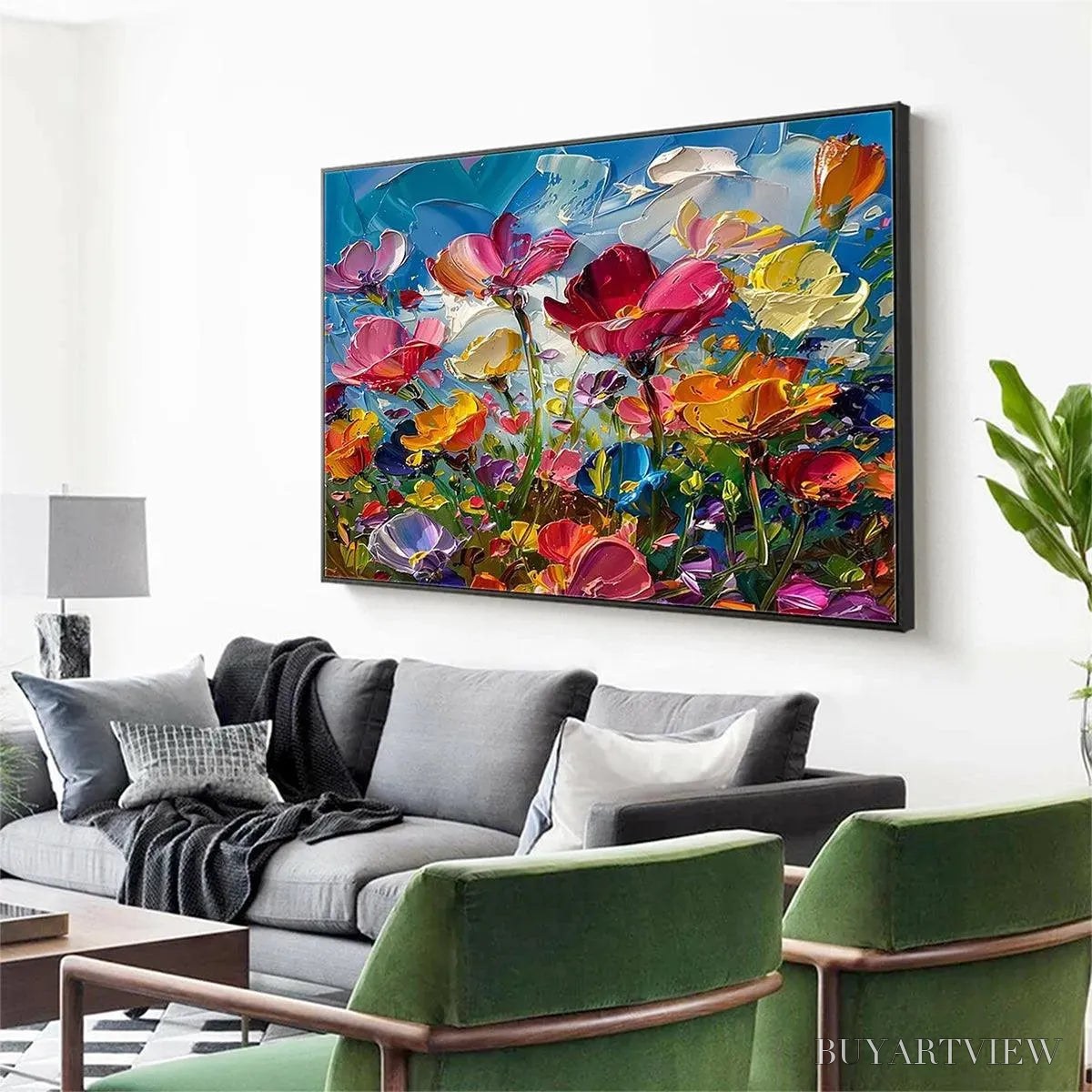 BUYARTVIEW Field of Dreams – Textured Floral Painting, Impasto , Horizontal Canvas, Wildflower Decor - image 6