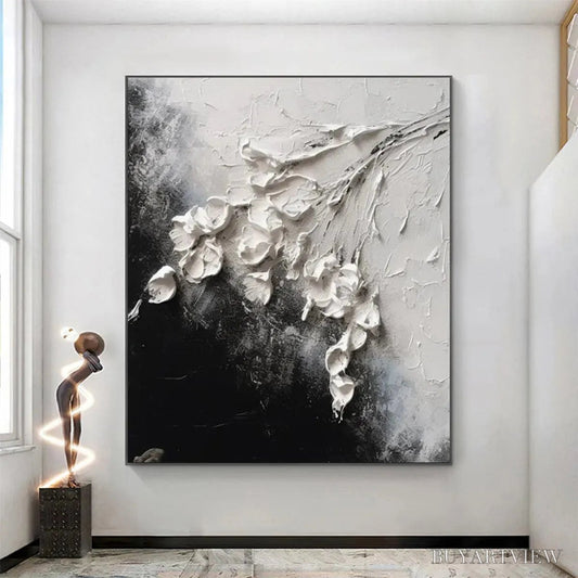 BUYARTVIEW White Floral Impasto – Textured Floral Painting, Square - image 2