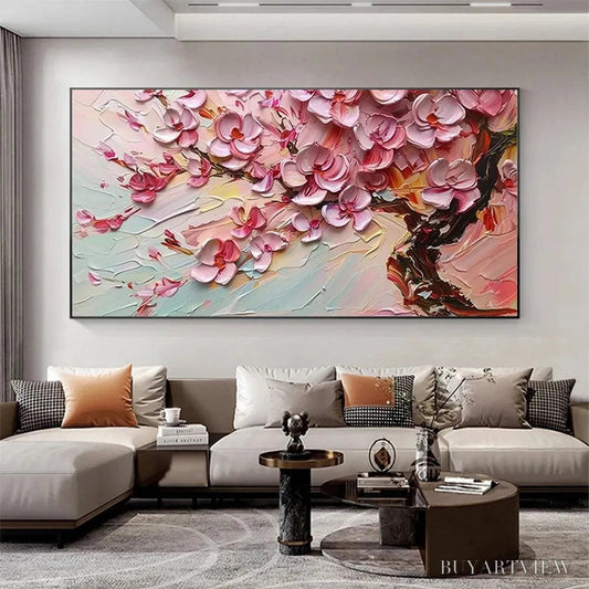 BUYARTVIEW Cherry Blossom Dream – Textured Impasto Cherry Blossom Painting, Horizontal - image 2