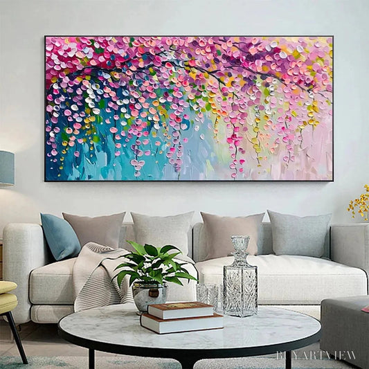 BUYARTVIEW Wisteria Cascade – Textured Impressionist Floral Painting, Horizontal - image 2