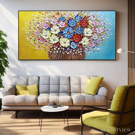 BUYARTVIEW Vibrant Bouquet – Textured Impasto Floral Painting, Horizontal - image 2