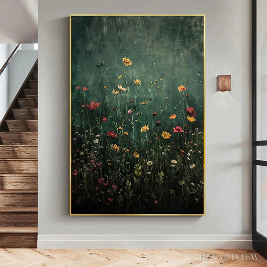 BUYARTVIEW Meadow'S Embrace – Moody Floral Botanical Painting, Vertical - image 2