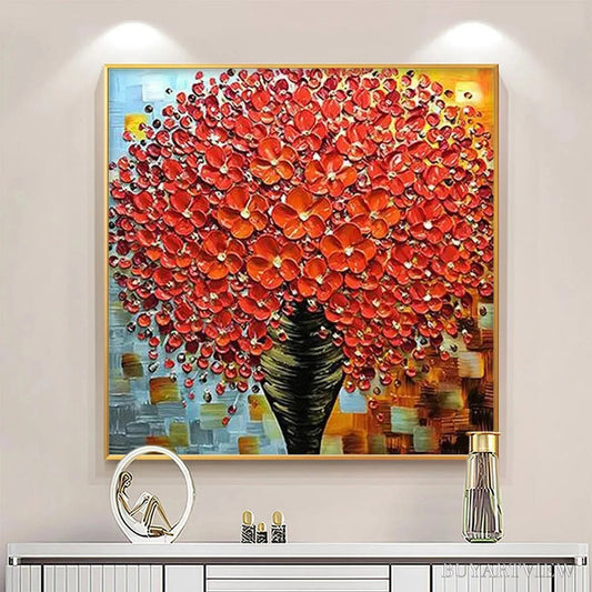 BUYARTVIEW Crimson Bouquet – Textured Impasto Floral Painting in Red - image 2