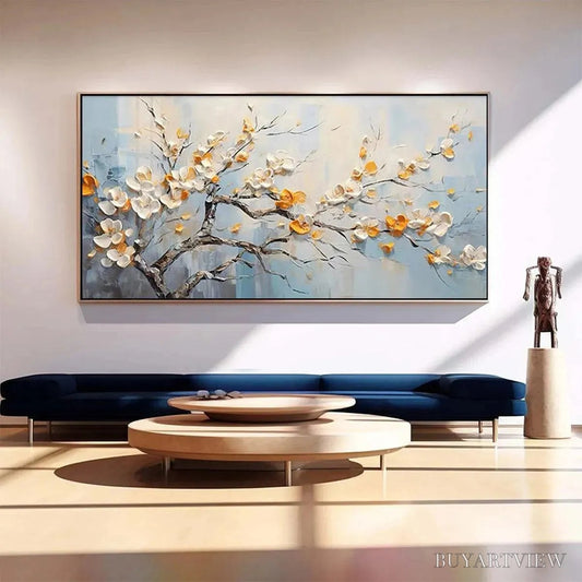 BUYARTVIEW Spring Blossoms – Textured Floral Painting in White and Gold - image 2