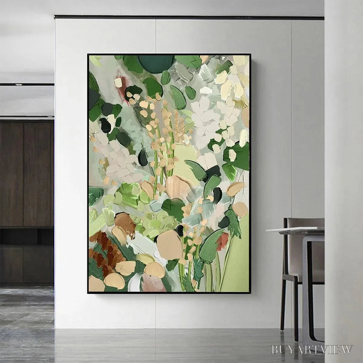 BUYARTVIEW Whispering Meadow – Textured Abstract Floral Painting in Green and Gold - image 6