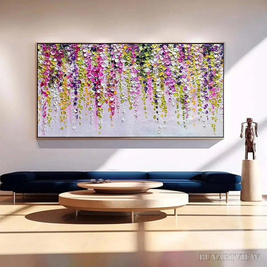 BUYARTVIEW Wisteria Cascade – Textured Impasto Floral Painting in Pink, Purple, and Green - image 2