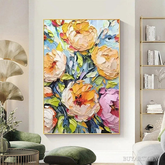 BUYARTVIEW Summer Bloom – Textured Impasto Floral Painting in Yellow and Pink - image 2