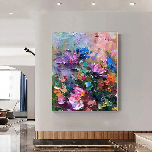 BUYARTVIEW Colorful Bloom – Vertical Impasto Floral Painting in Vibrant Colors - image 2