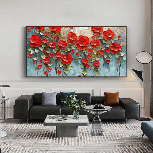 BUYARTVIEW Crimson Field – Textured Impasto Red Poppy Field Painting - image 2
