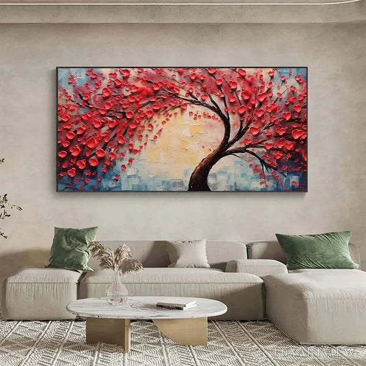 BUYARTVIEW Heart Tree – Textured Impasto Red Tree Painting with Heart-Shaped Leaves - image 2