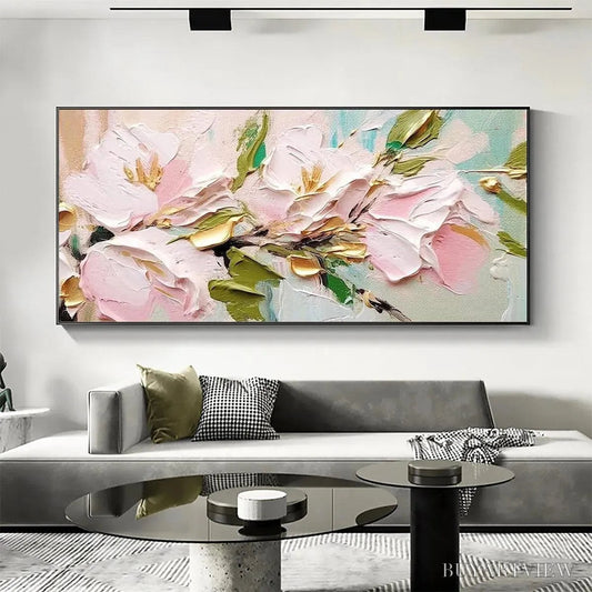 BUYARTVIEW Golden Blush – Textured Pink and Gold Floral Impasto Painting - image 2