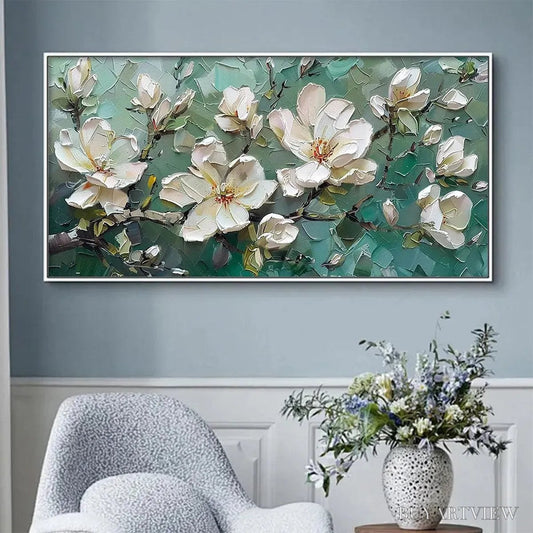 BUYARTVIEW Jade Magnolias – White Magnolia Impasto Painting - image 2