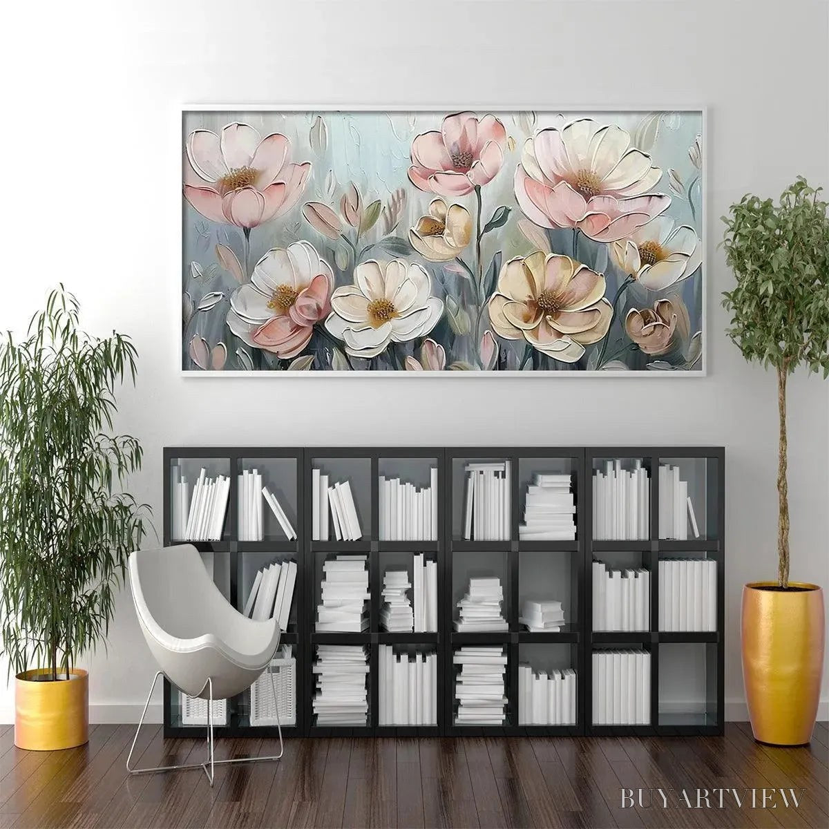 BUYARTVIEW Soft Blossoms – Textured Impasto Floral Painting in Soft Pink and White - image 6