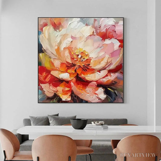 BUYARTVIEW Blooming Peony – Textured Impasto Peony Painting in Pink and Orange - image 2