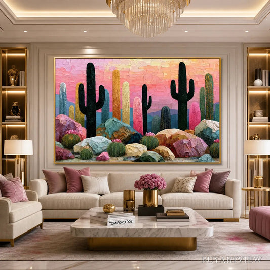BUYARTVIEW Desert Dreamscape | Textured Impasto Cactus Landscape Painting - image 2
