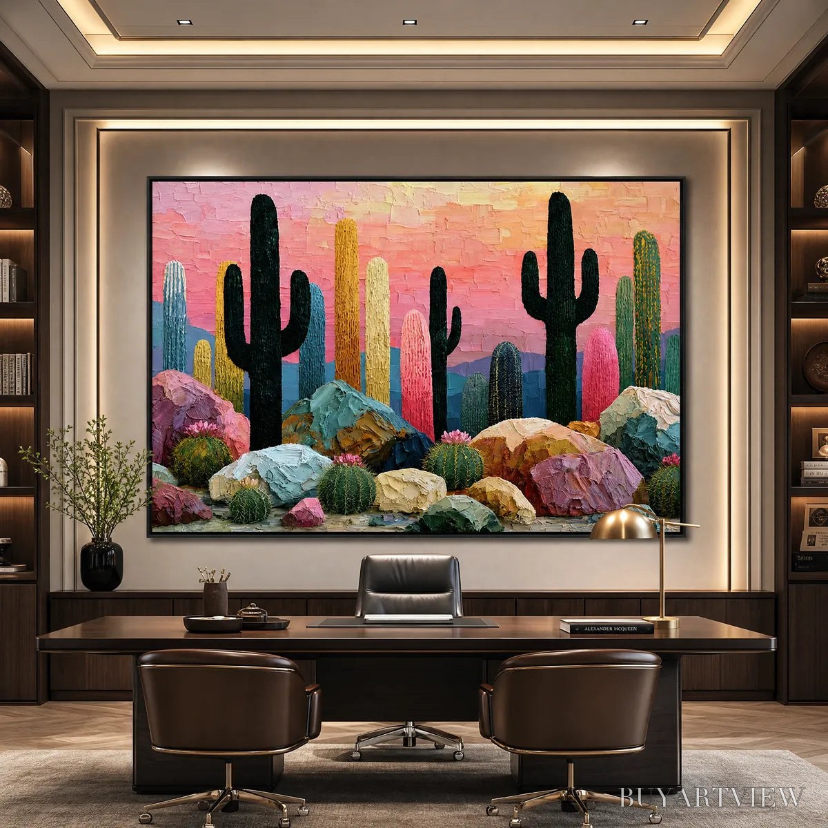 BUYARTVIEW Desert Dreamscape | Textured Impasto Cactus Landscape Painting - image 6