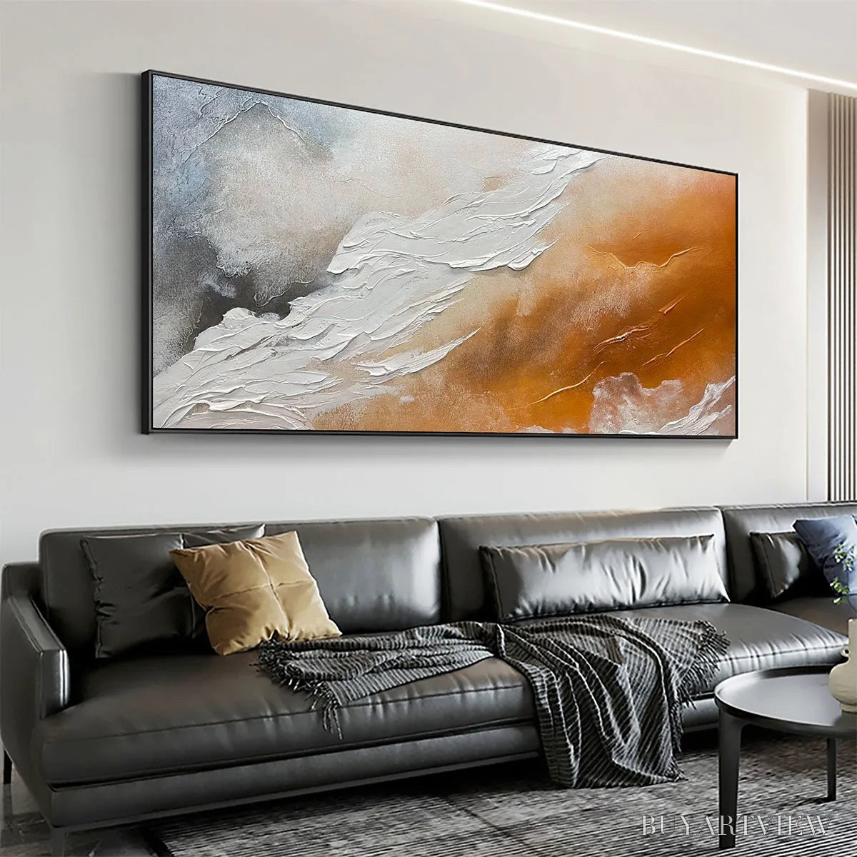 BUYARTVIEW Desert Flow – Abstract Landscape Painting in Orange, White, and Grey, Textured Canvas, Modern - image 6