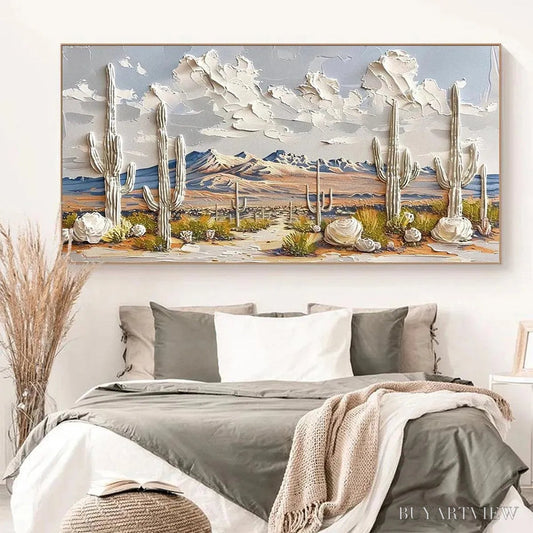 BUYARTVIEW Desert Dream – Textured Desert Landscape Painting, Impasto , Horizontal Canvas, Cactus Decor - image 2