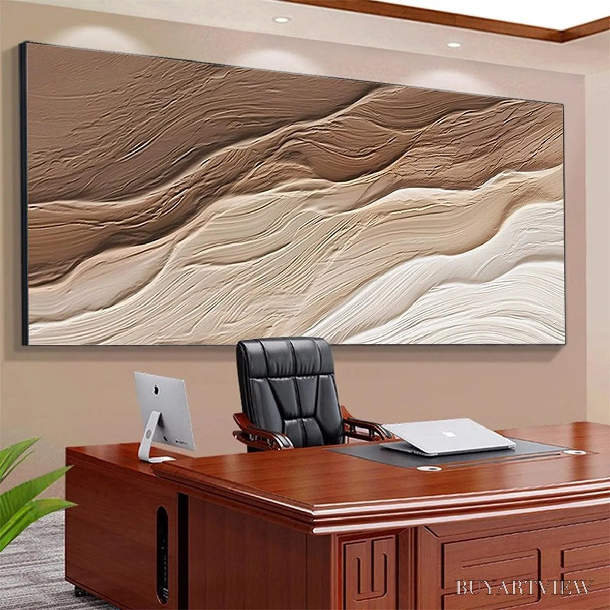 BUYARTVIEW Desert Flow – Textured Abstract Landscape Painting in Brown and Beige - image 6
