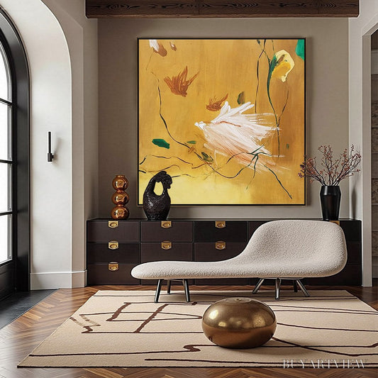 BUYARTVIEW Gilded Wing | Square Yellow Abstract Oil Painting for - image 2