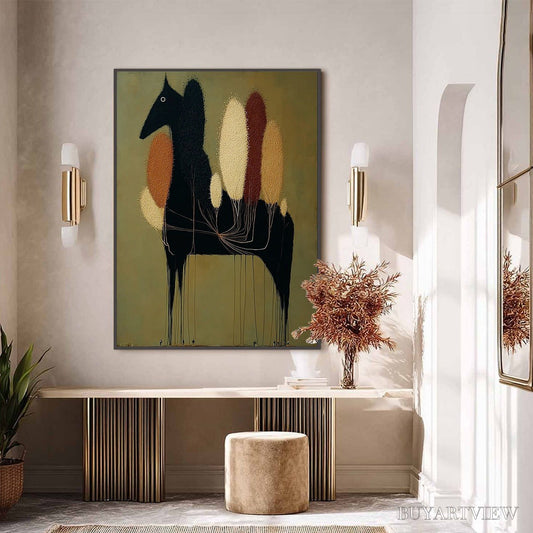 BUYARTVIEW Terrane Steed – Surreal Wabi Sabi Textured Horse and Tree Abstract Painting - image 2