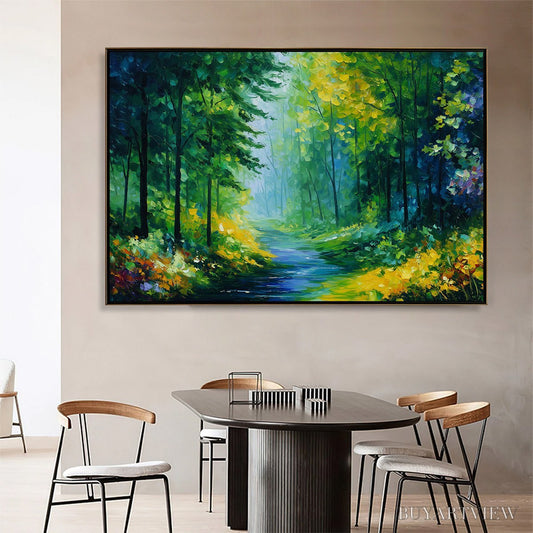 BUYARTVIEW Verdant Whisper – Textured Palette Knife Forest Landscape Oil Painting - image 2
