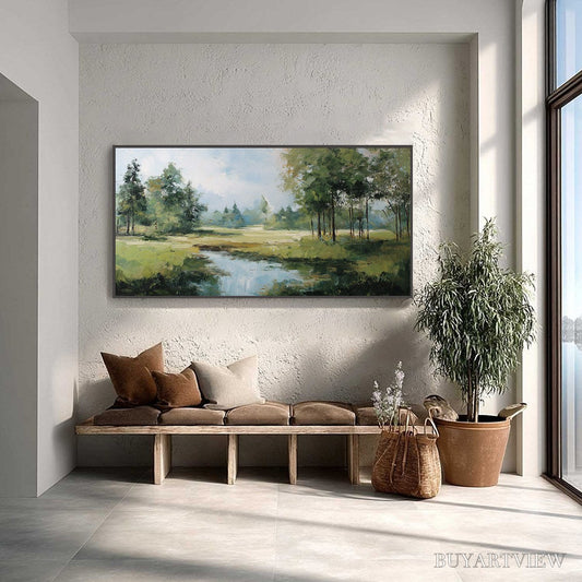 BUYARTVIEW Emerald Sanctuary Green Forest River Landscape Oil Painting - image 2
