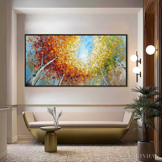 BUYARTVIEW Autumn'S Gaze Palette Knife Forest Landscape Oil Painting - image 2