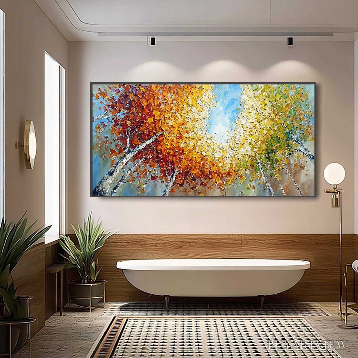 BUYARTVIEW Autumn'S Gaze Palette Knife Forest Landscape Oil Painting - image 6