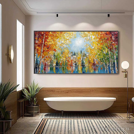 BUYARTVIEW Emberglow Forest – Textured Palette Knife Autumn Forest Landscape Painting - image 2