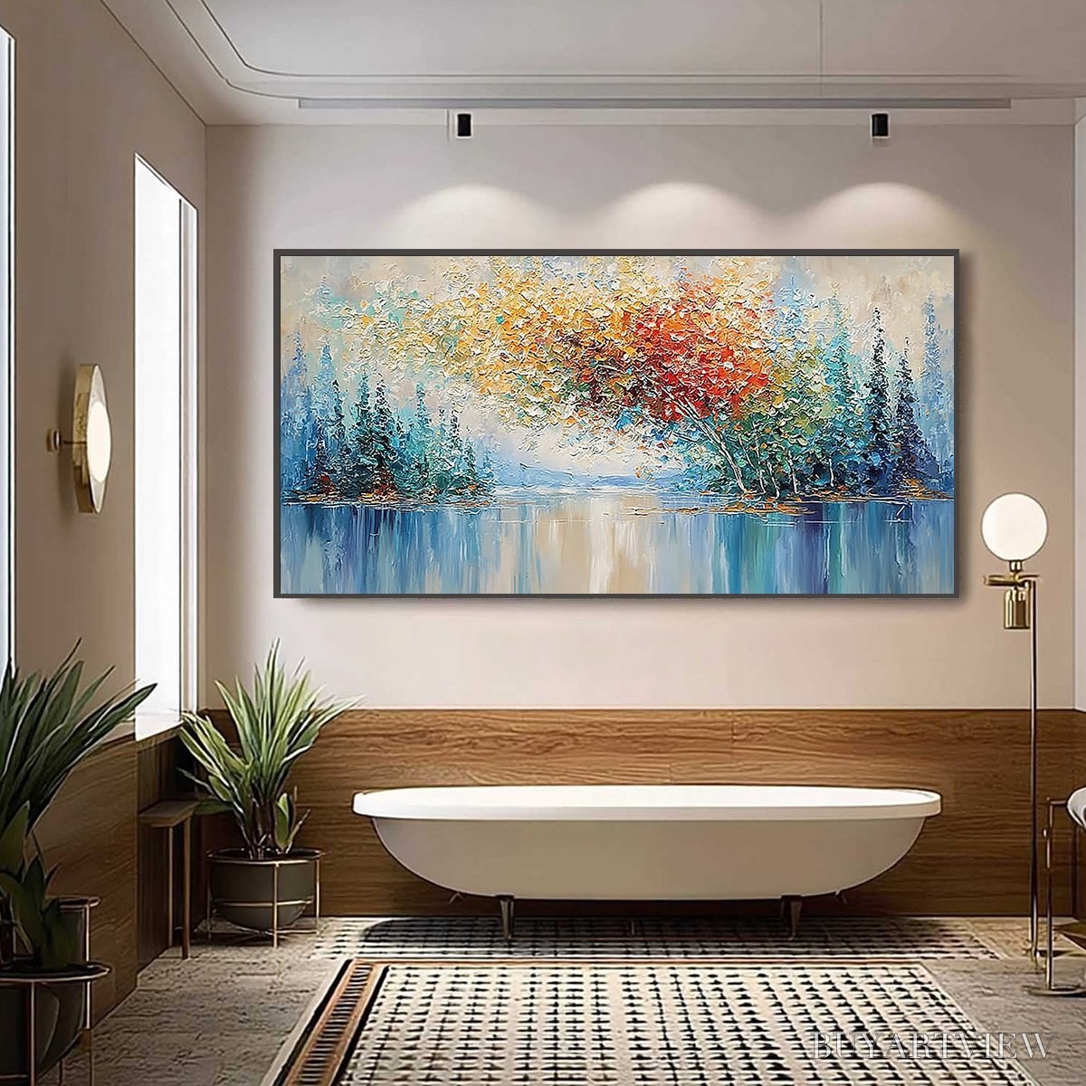 BUYARTVIEW Vibrant Reflections – Colorful Textured Impasto Forest and Lake Painting - image 6