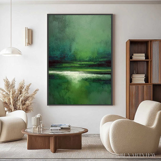 BUYARTVIEW Verdant Stillness – Textured Green Abstract Landscape Oil Painting - image 2