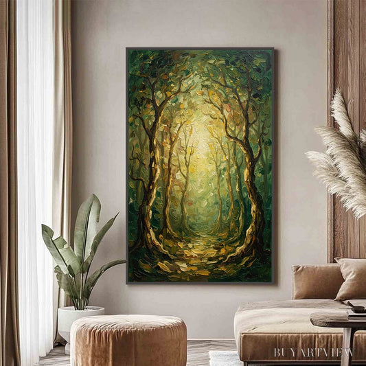 BUYARTVIEW Luminous Trail – Textured Impasto Forest Path Oil Painting - image 2