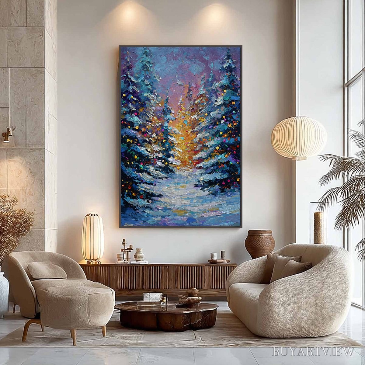 BUYARTVIEW Winter'S Glow – Textured Impasto Winter Forest Landscape Oil Painting - image 6