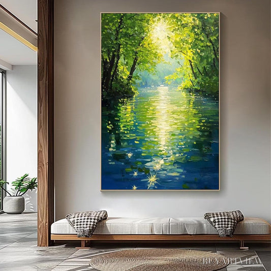 BUYARTVIEW Emerald Glow – Impressionist Forest River Landscape Painting - image 2