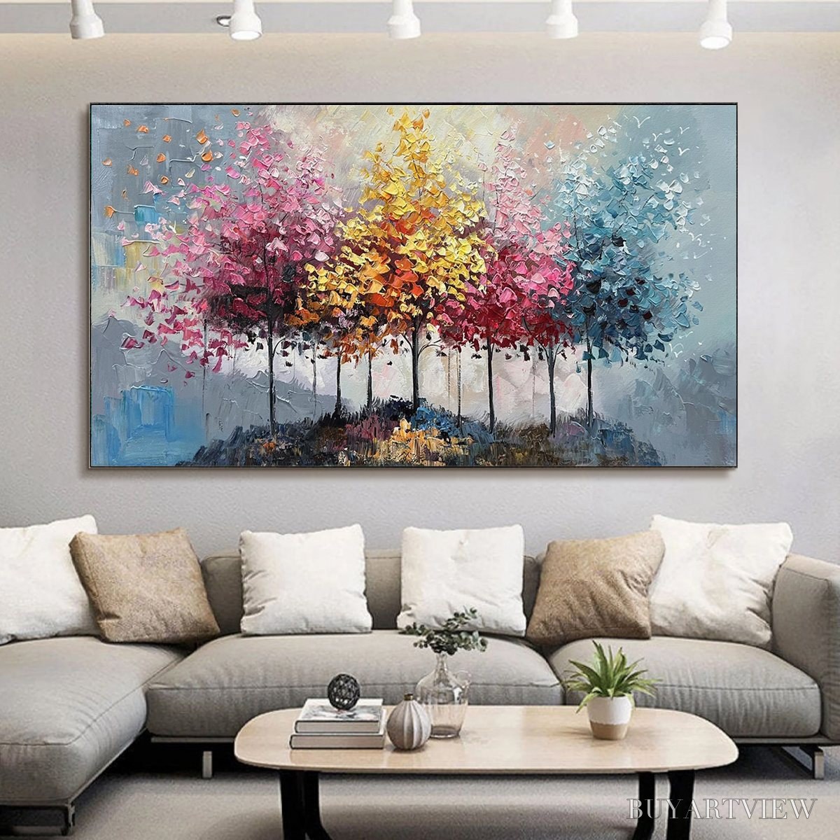 BUYARTVIEW Enchanted Forest – Textured Colorful Trees Oil Painting - image 6