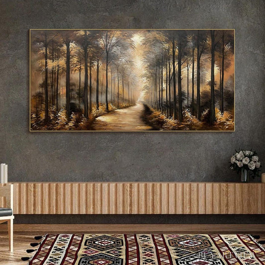 BUYARTVIEW Whispers of the Woods – Panoramic Forest Path Oil Painting - image 2