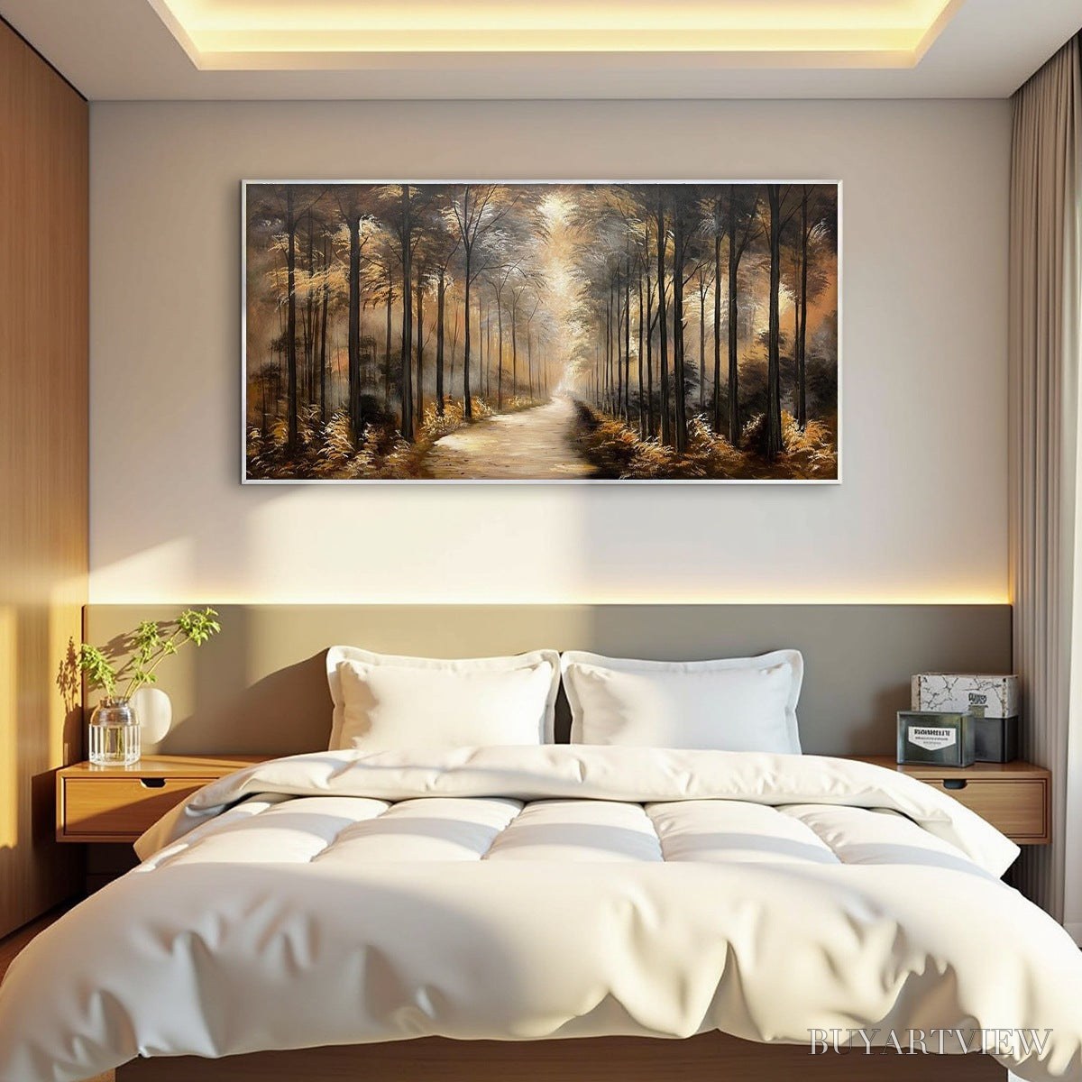 BUYARTVIEW Whispers of the Woods – Panoramic Forest Path Oil Painting - image 6