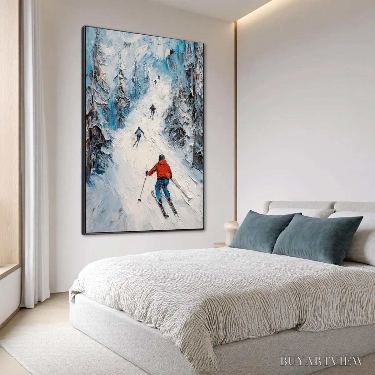 BUYARTVIEW First Run – Textured Impasto Skiing Painting on Vertical Canvas - image 6