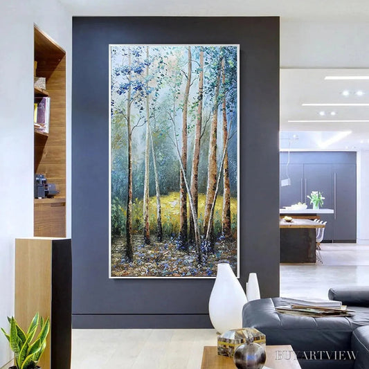 BUYARTVIEW Birchlight Glade – Vertical Forest Landscape Oil Painting - image 2