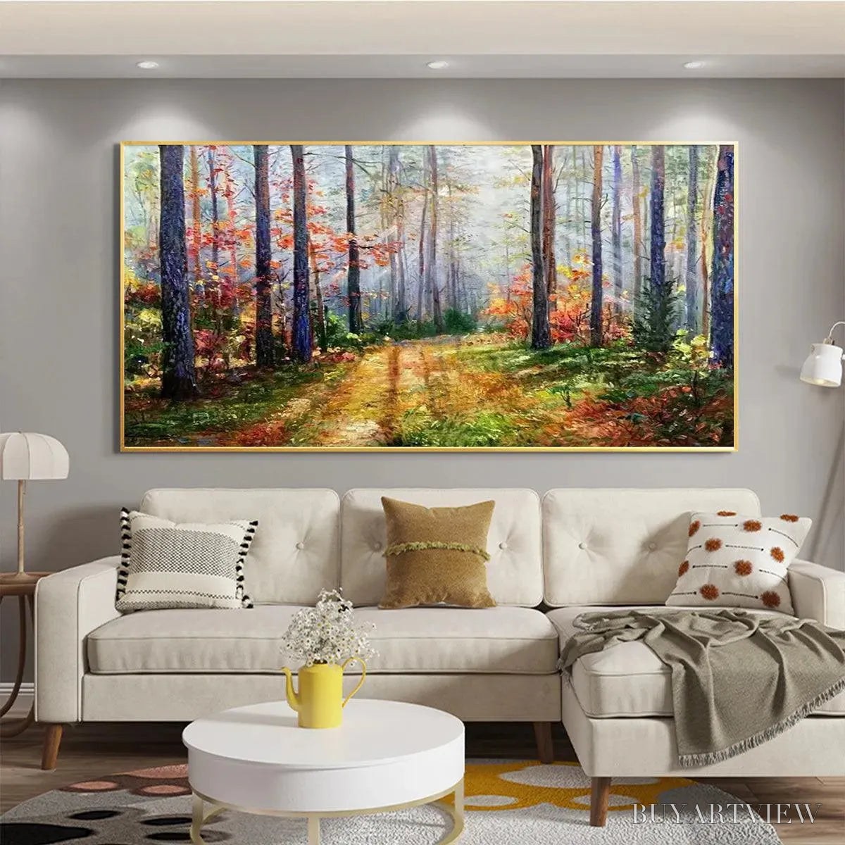 BUYARTVIEW Autumn Forest Path – Panoramic Forest Landscape Painting, Autumn Colors , Nature Decor, Canvas Artwork - image 6