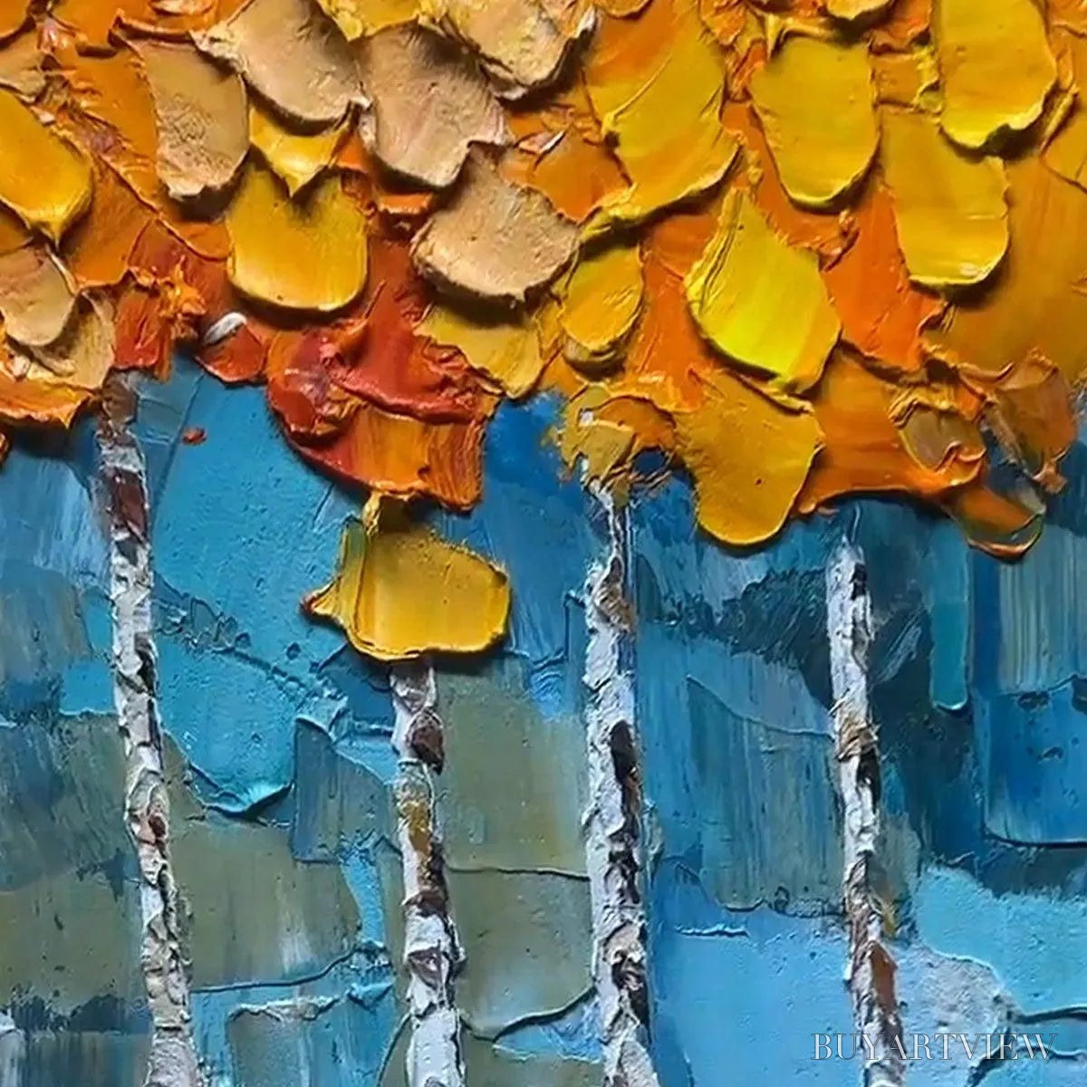 BUYARTVIEW Golden Aspen – Textured Forest Painting, Impasto , Horizontal Canvas, Autumn Decor - image 6
