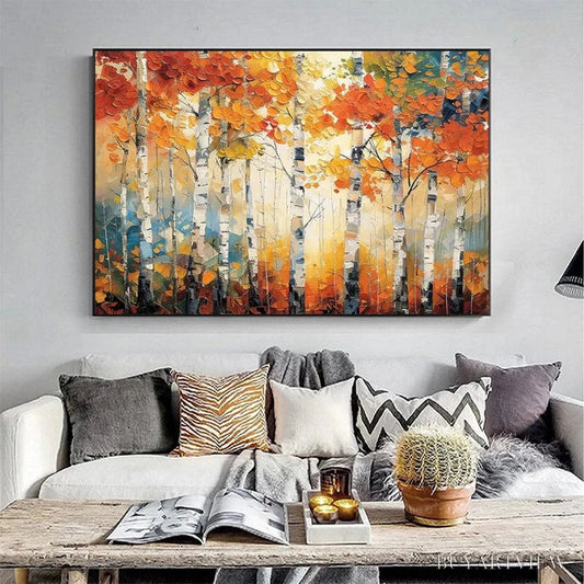 BUYARTVIEW Autumn Aspen – Textured Forest Painting, Impasto , Horizontal Canvas, Fall Decor - image 2